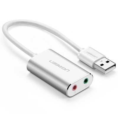 USB外置独立声卡免驱 笔记本电脑USB转3.5mm音响 银白色30801接耳机麦克风转换器